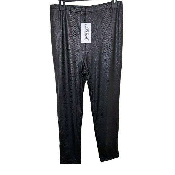 Plush Revolve Legging Liquid Black Fleece Lined Snakeskin High Rise Size XXL - Picture 3 of 13